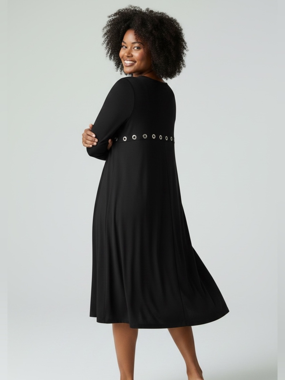 Toni T Plus Black Long Sleeve Tunic Dress with Grommet Detail Size 1X Lagonloo